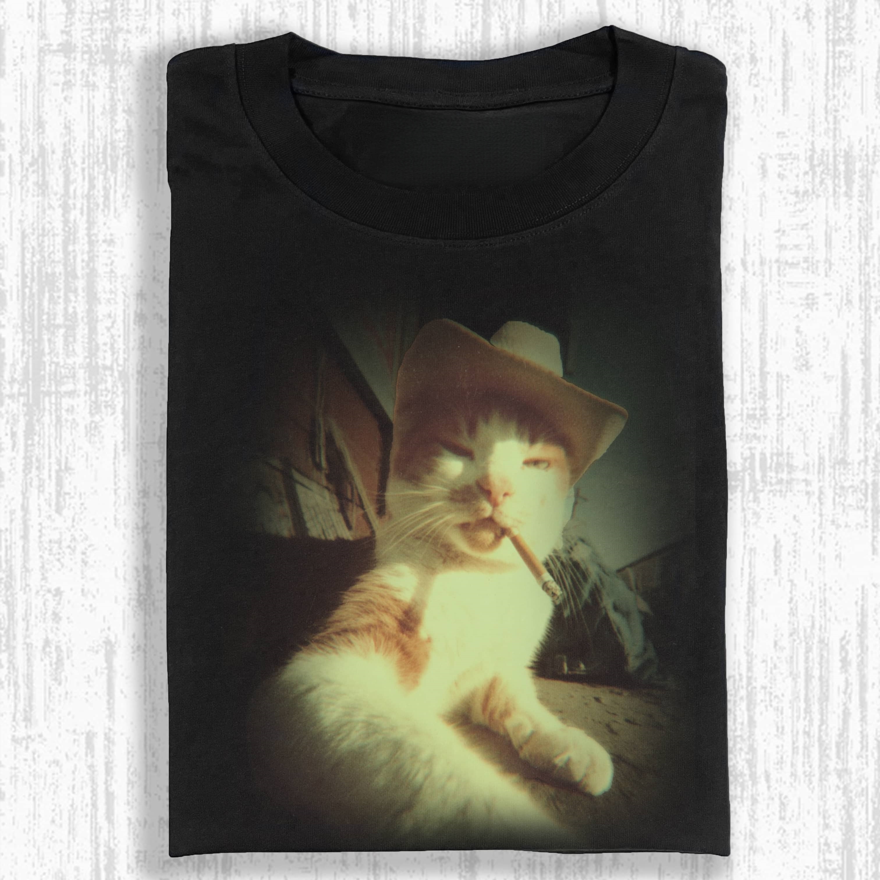 Wacky Cowboy Cat Smoking a Cigar T-shirt