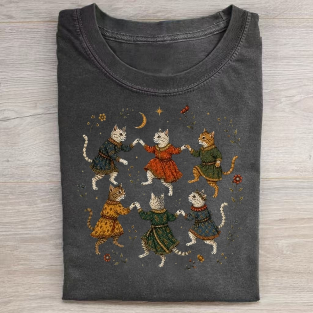 Vintage Dancing Folk Cats T‑Shirt