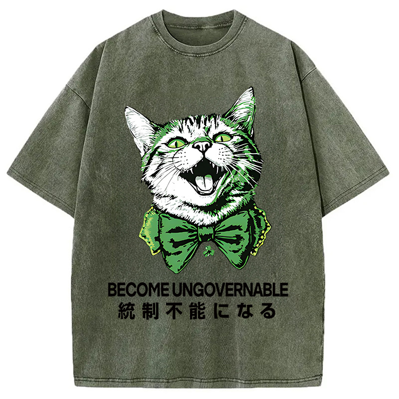 St. Patrick's Day Prank Cat Washed T-Shirt - Vintage Washed Apparel by VanceMade