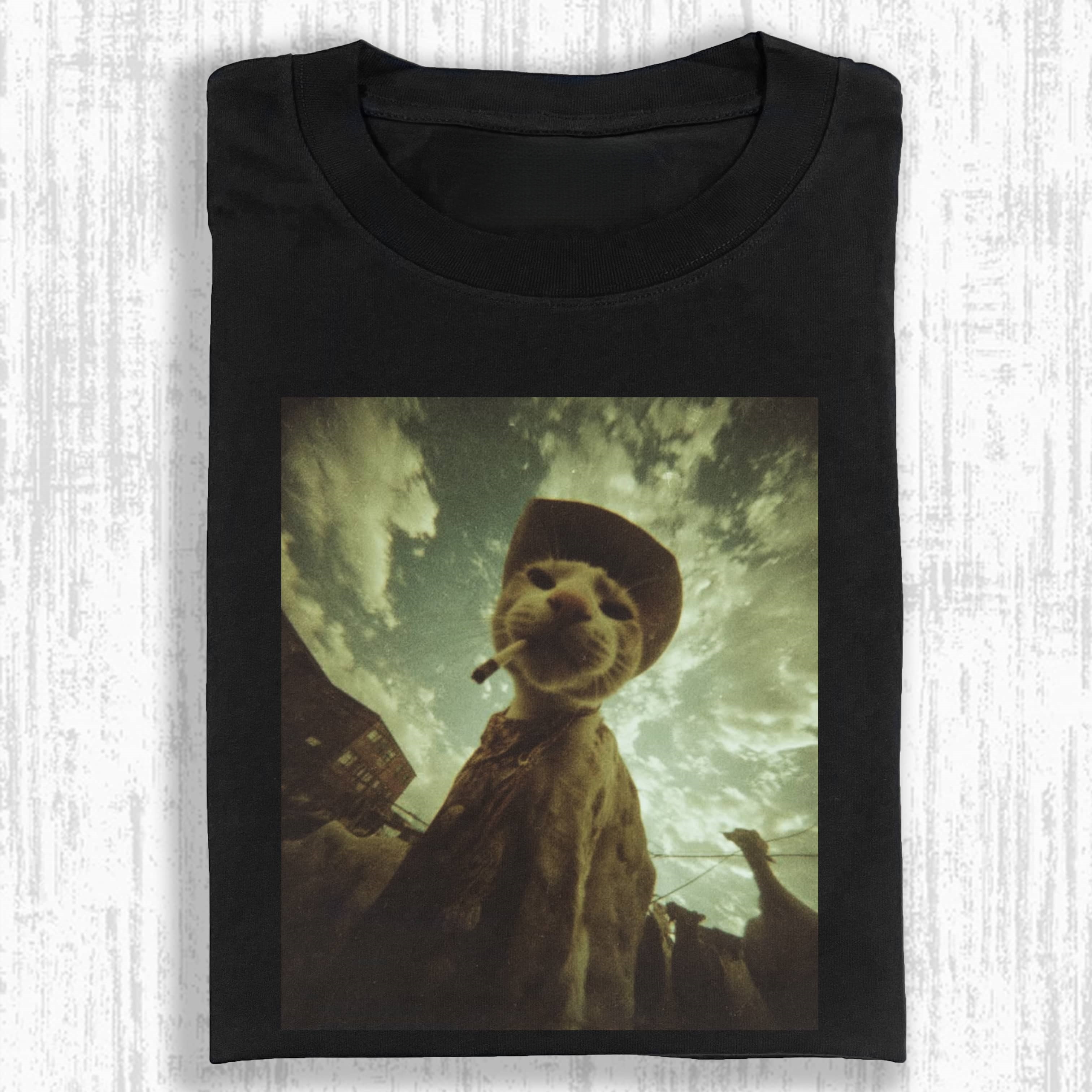 Wacky Cowboy Cat Smoking a Cigar T-shirt