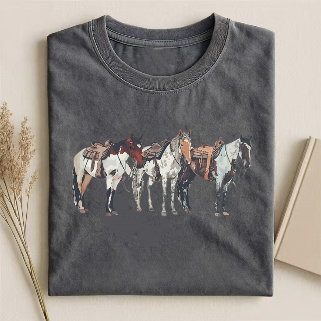 Western Horse Trio Lineup T-shirt - Vintage Washed Apparel by VanceMade