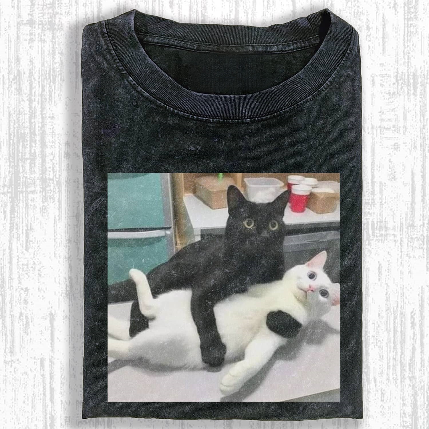 Wacky Black and White Cats Hugging Funny T-shirt