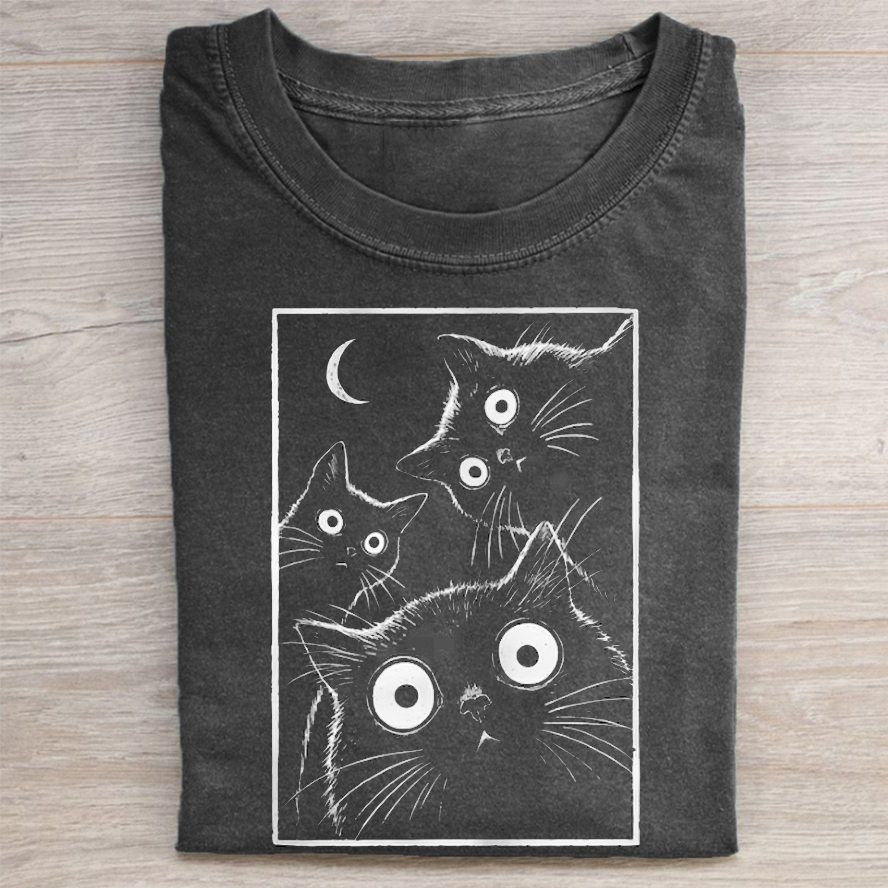 ShawnCraft® Official: Vintage Black Cat Moon T-shirt - Premium Breathable Cotton Apparel