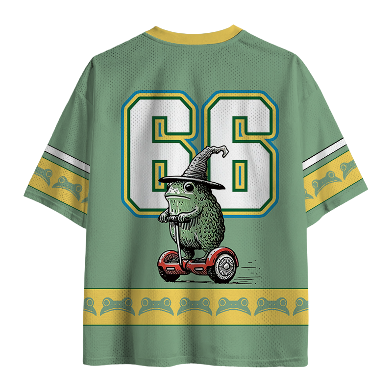 ShawnCraft® Official: Frog Riding A Balance Scooter Mesh Jersey - Premium Breathable Cotton Apparel
