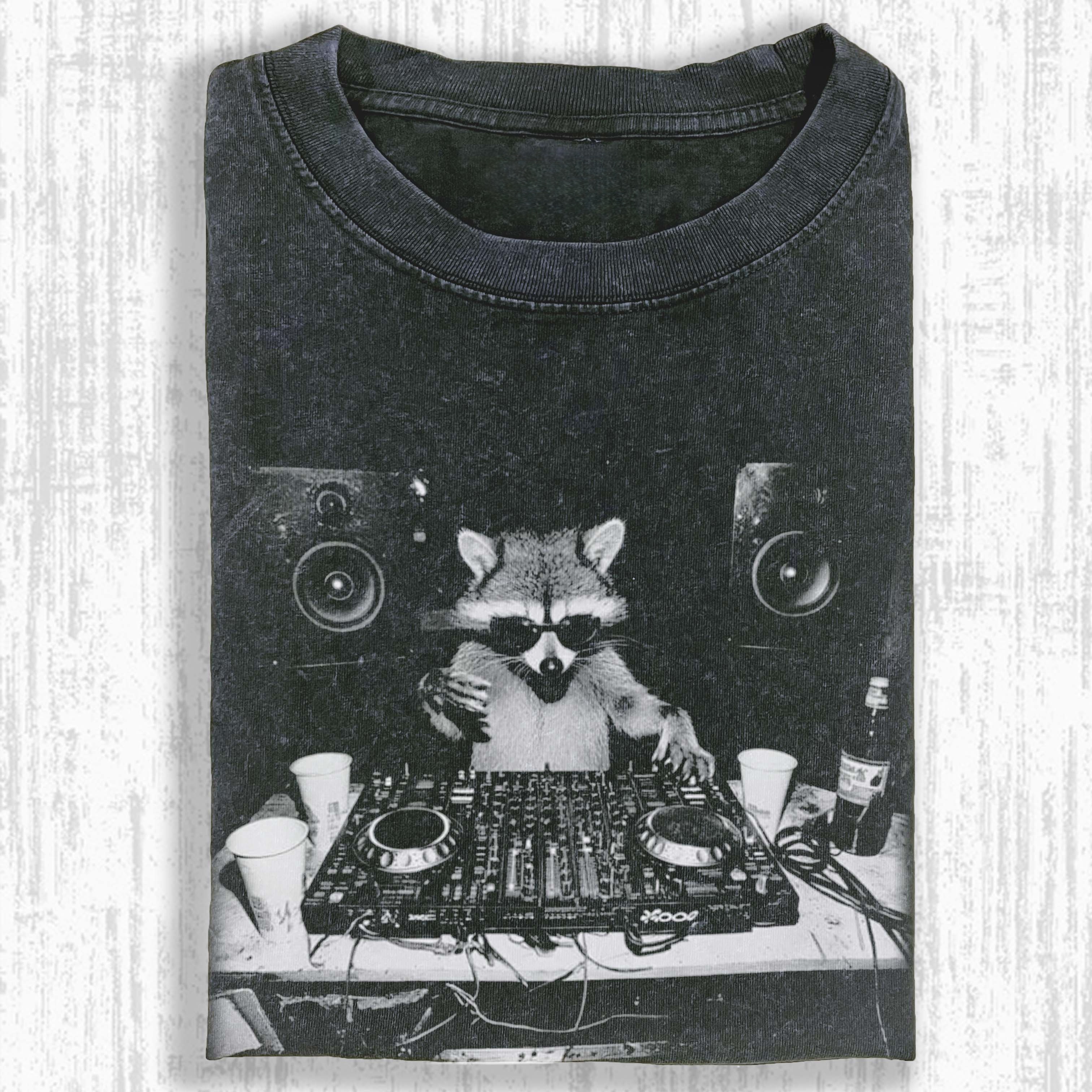 Vintage DJ Raccoon Club Graphic T-Shirt