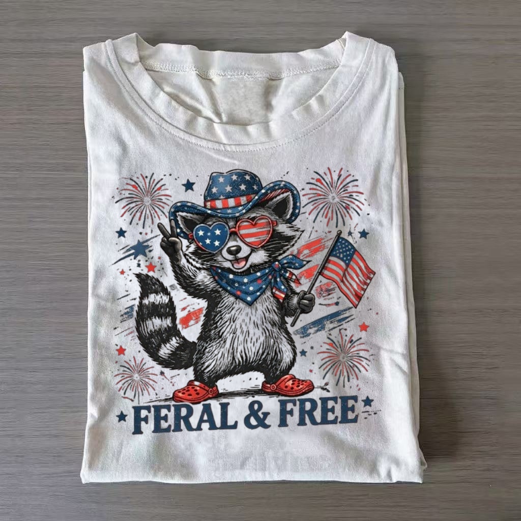 Feral & Free Patriotic Raccoon T-Shirt