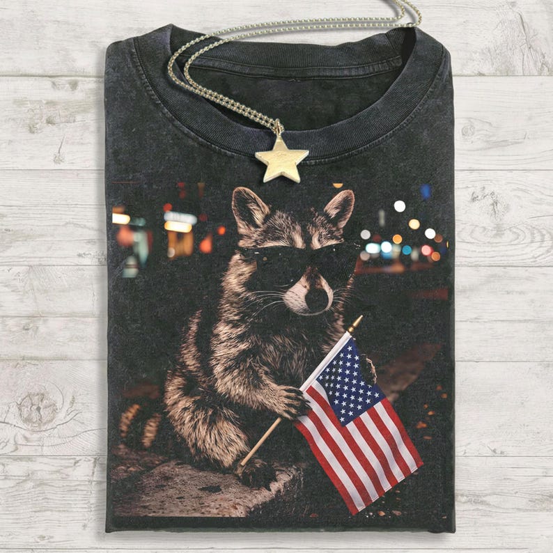 Patriotic Raccoon Graphic T-Shirt