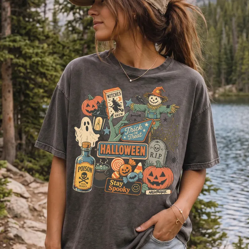 Vintage Halloween Ghost Pumpkin T-Shirt