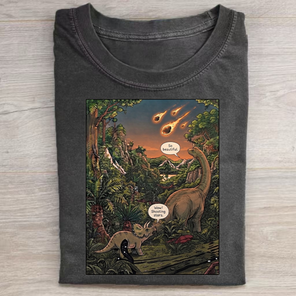 Jurassic Dinosaur Meteor Comic Print T‑Shirt