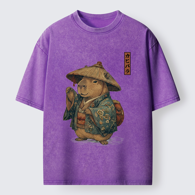 Traveling Capybara Washed T-Shirt - Vintage Washed Apparel by VanceMade