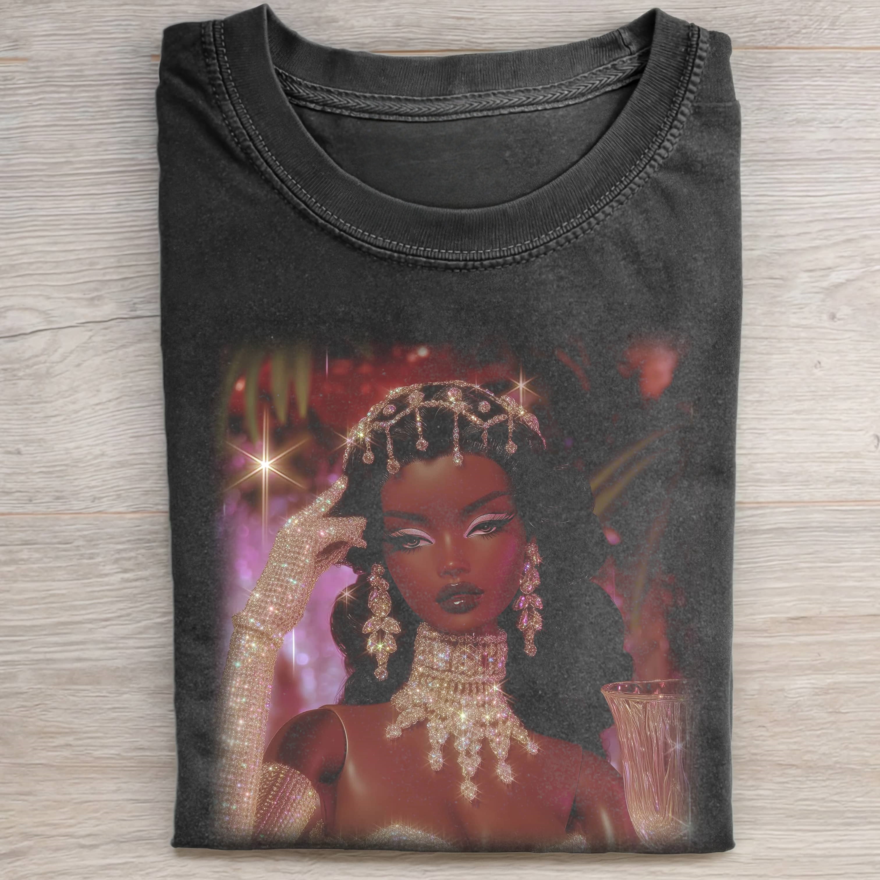 GORGEOUS BLACK SKIN DRESS Funny Doll Face GIRL TEE