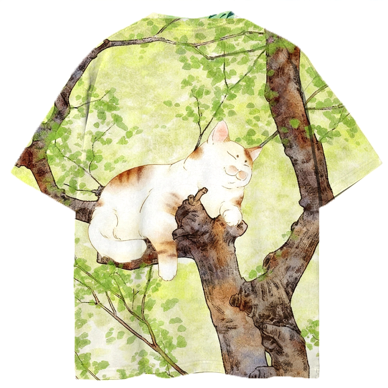 Cat On The Tree Graphic Print T-Shirt - Vintage Washed Apparel by VanceMade