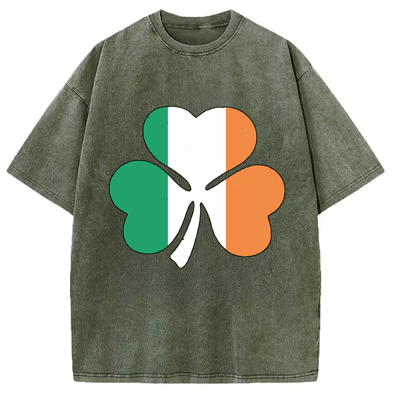 Irish Flag Shamrock Washed T-Shirt-Vance