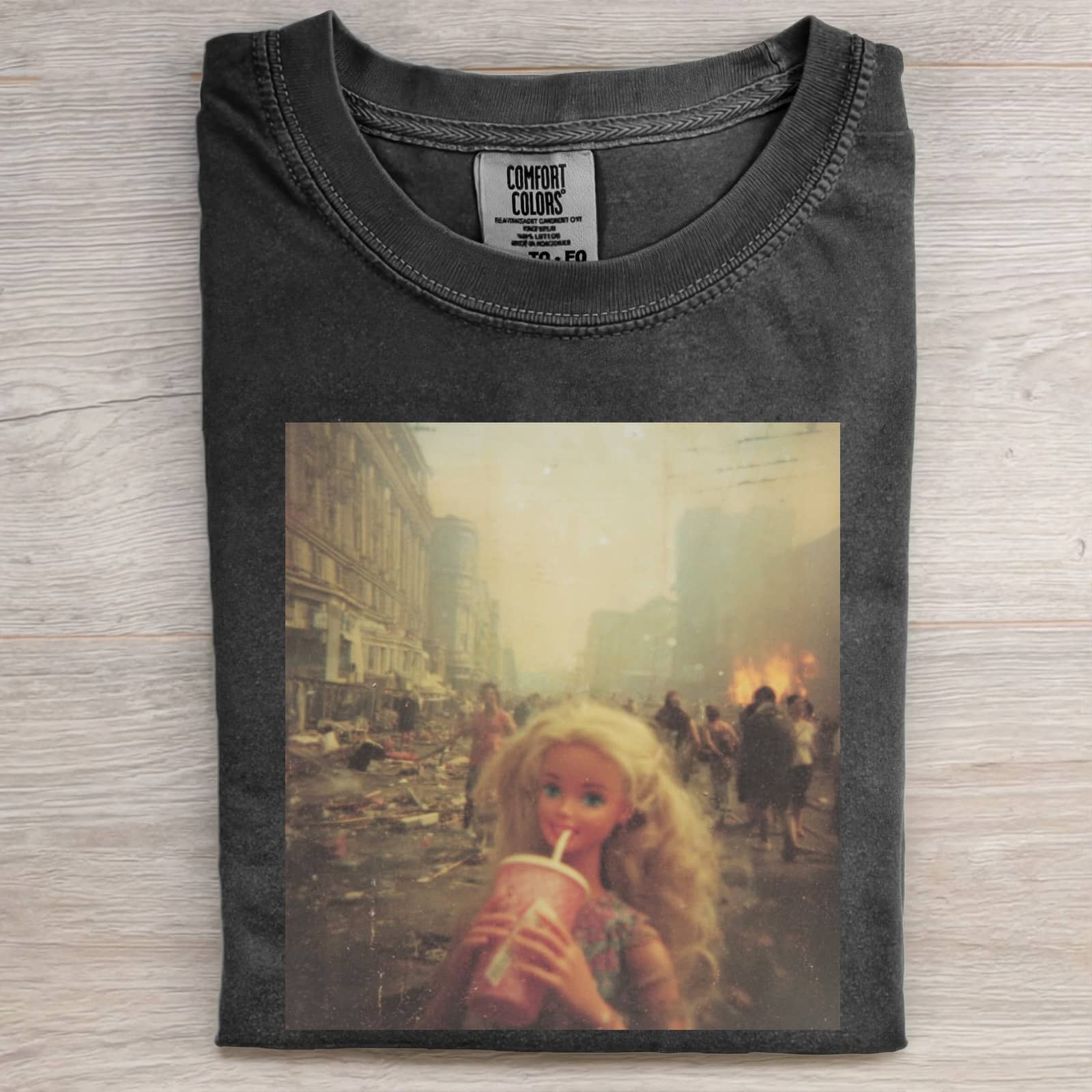 Funny Doll Face WITH A DRINK SHORT SLEEVED T-SHIRT - Vintage Washed Apparel by VanceMade
