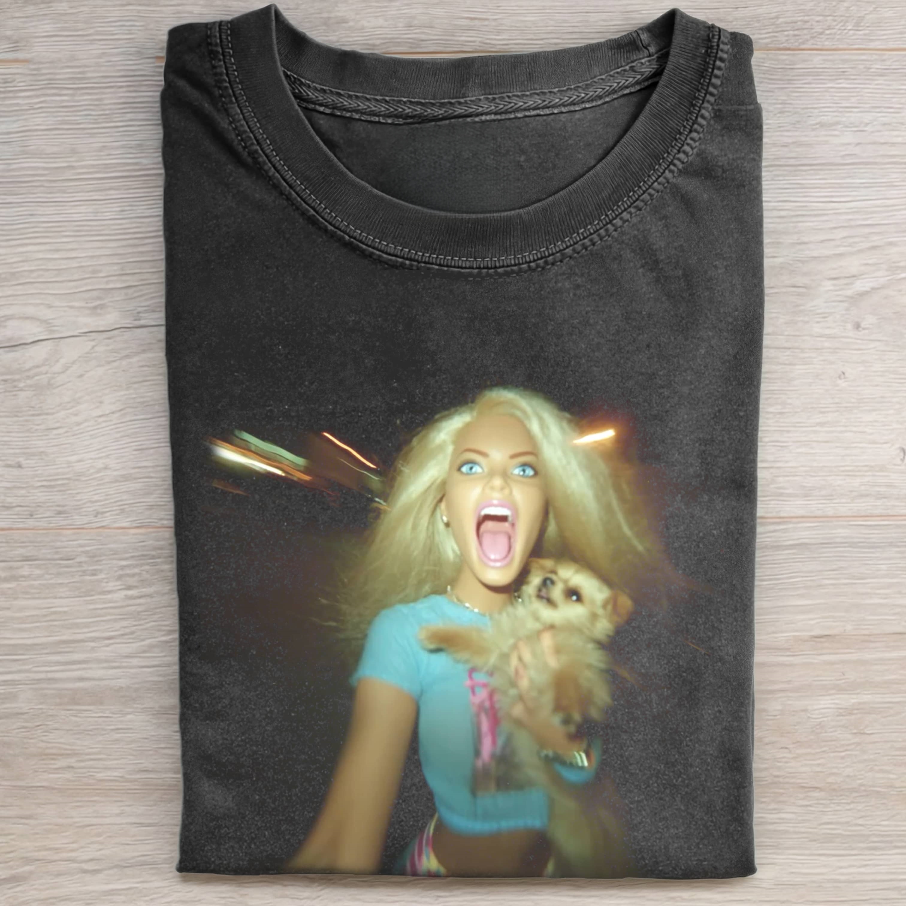 RUNNING Funny Doll FaceCORE AND DOG TEE