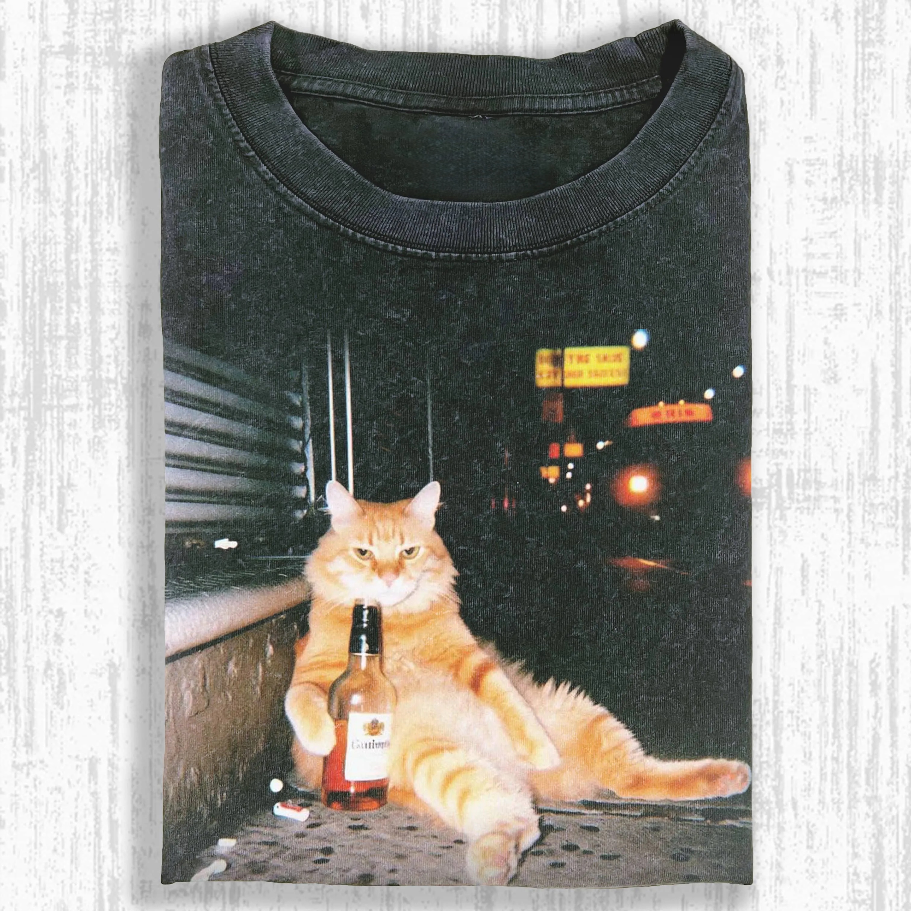 Wacky Drunk Cat with Bottles T-shirt