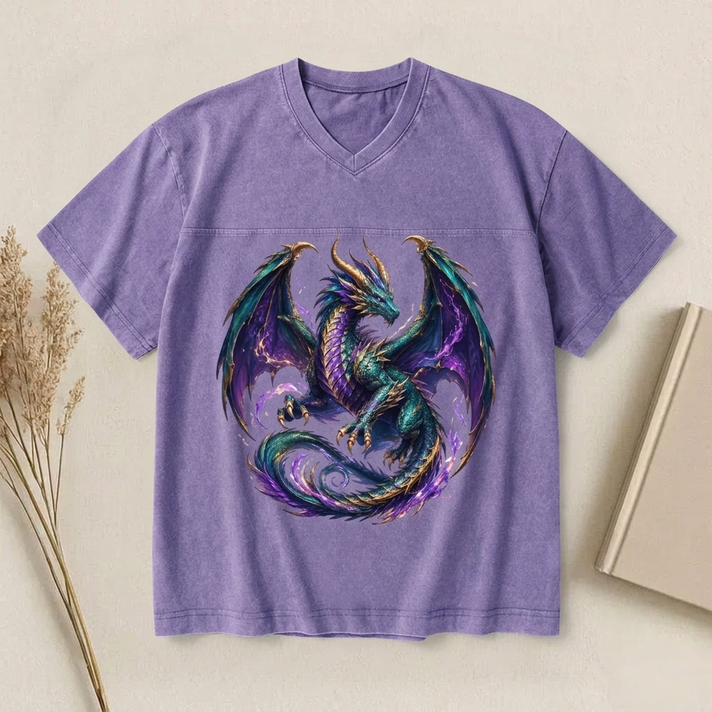 Gothic Mythical Dragon Garment-Dyed V-Neck T-Shirt