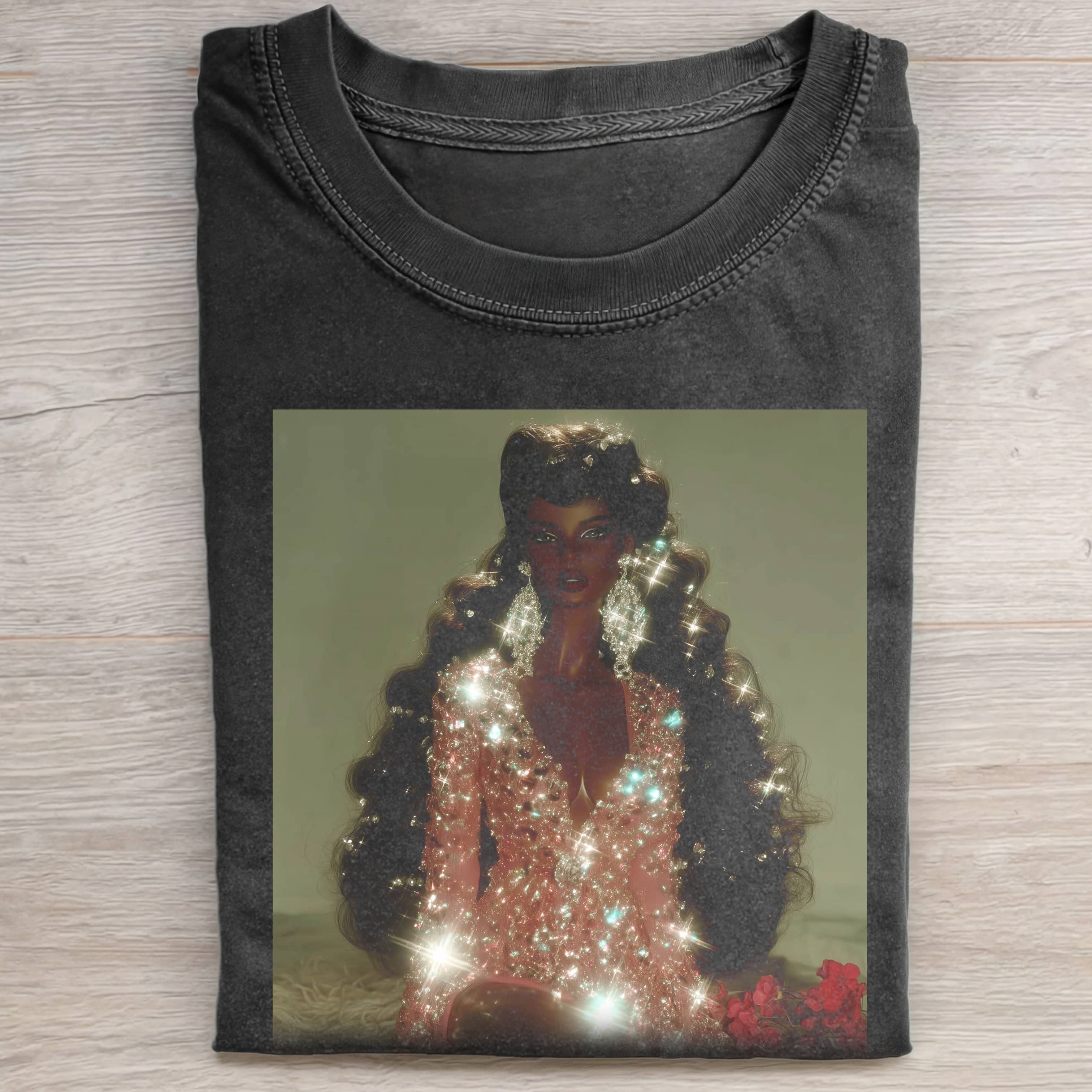 BLACK Funny Doll Face GIRL GLAM TEE