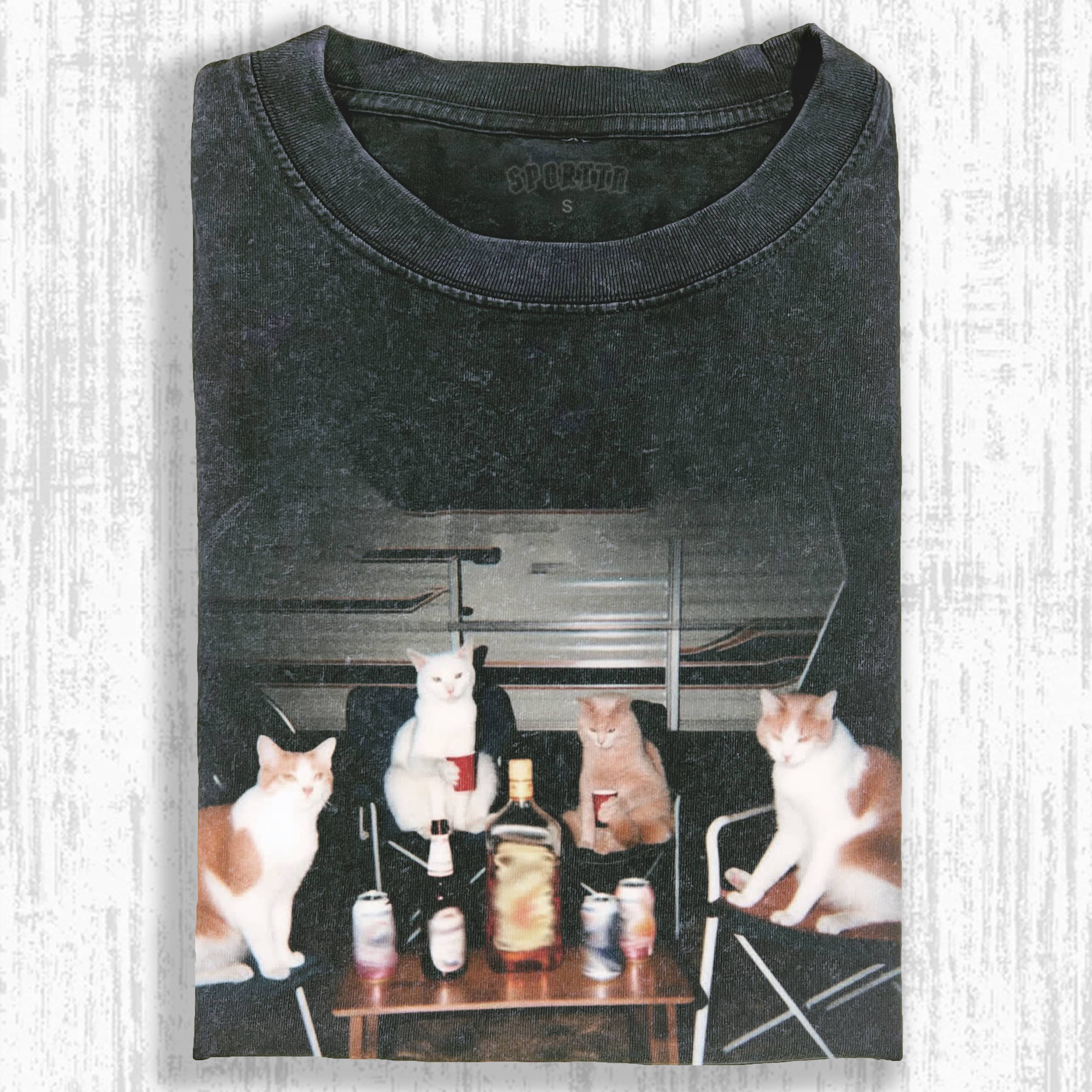 Wacky Cats Drinking & Partying T-shirt - Vintage Washed Apparel by VanceMade