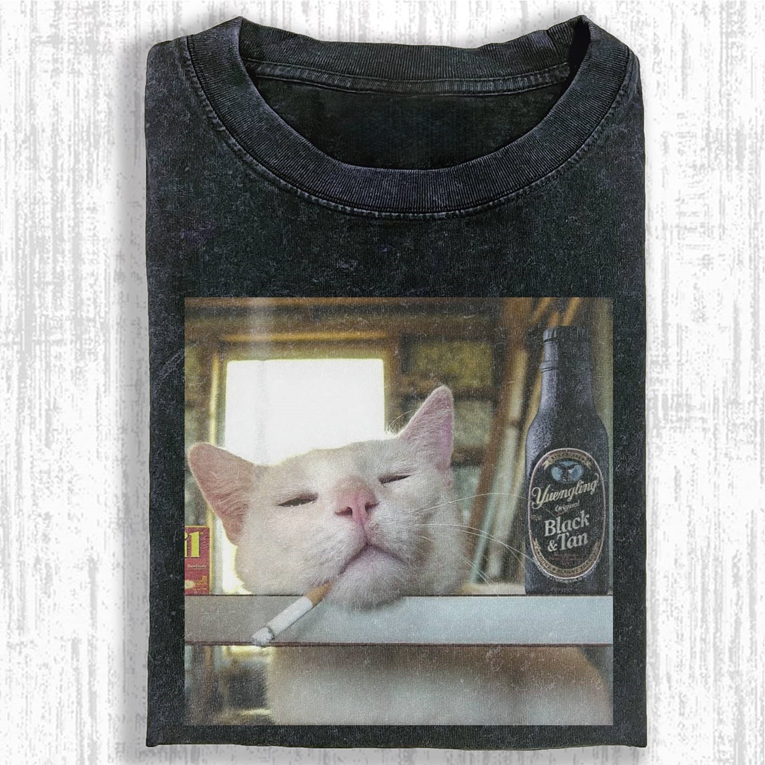 Wacky Smoking White Cat with Beer T-shirt