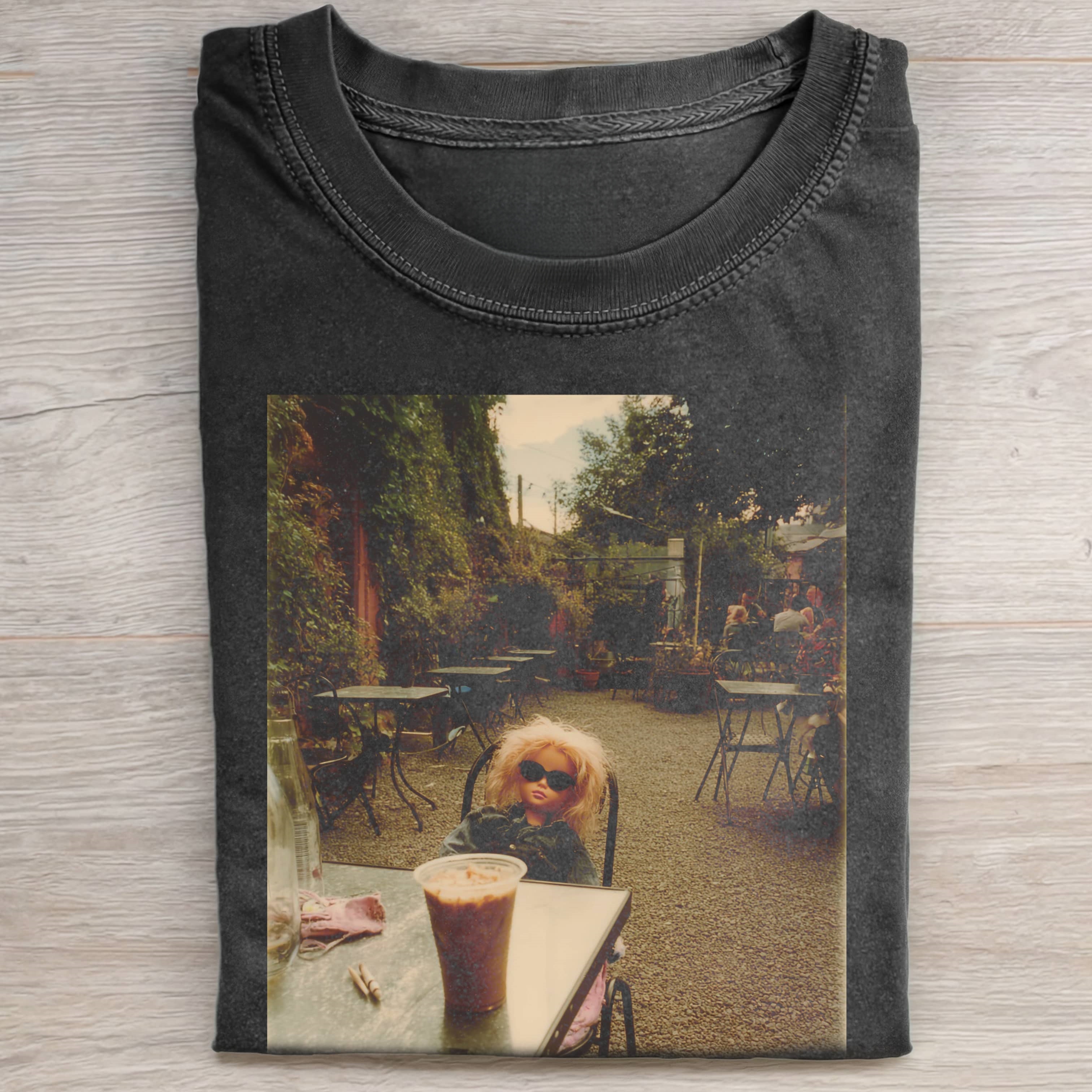 SUNGLASSES Funny Doll Face GIRL COFFEE TEE
