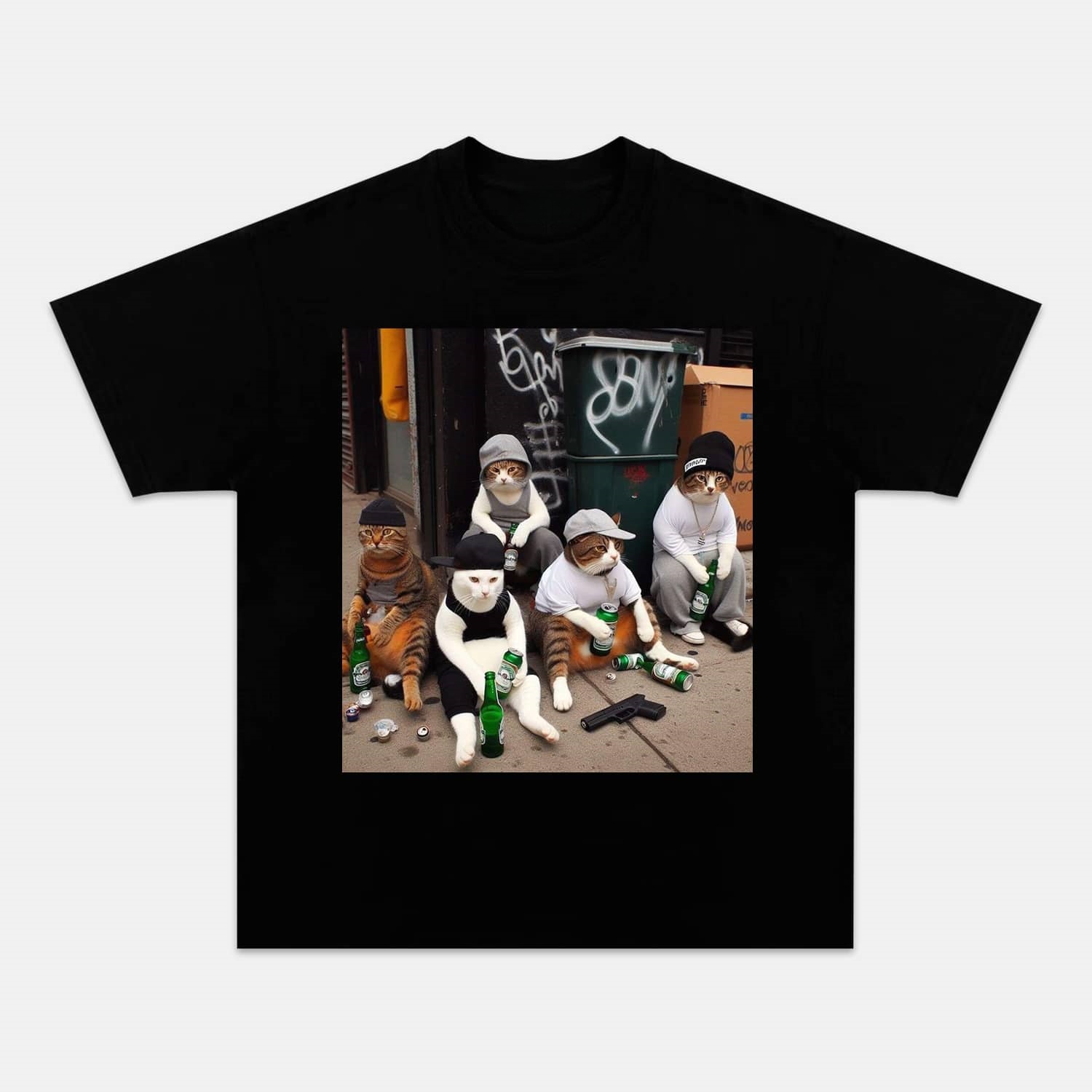 Wacky Cat Gangster Scene T-shirt