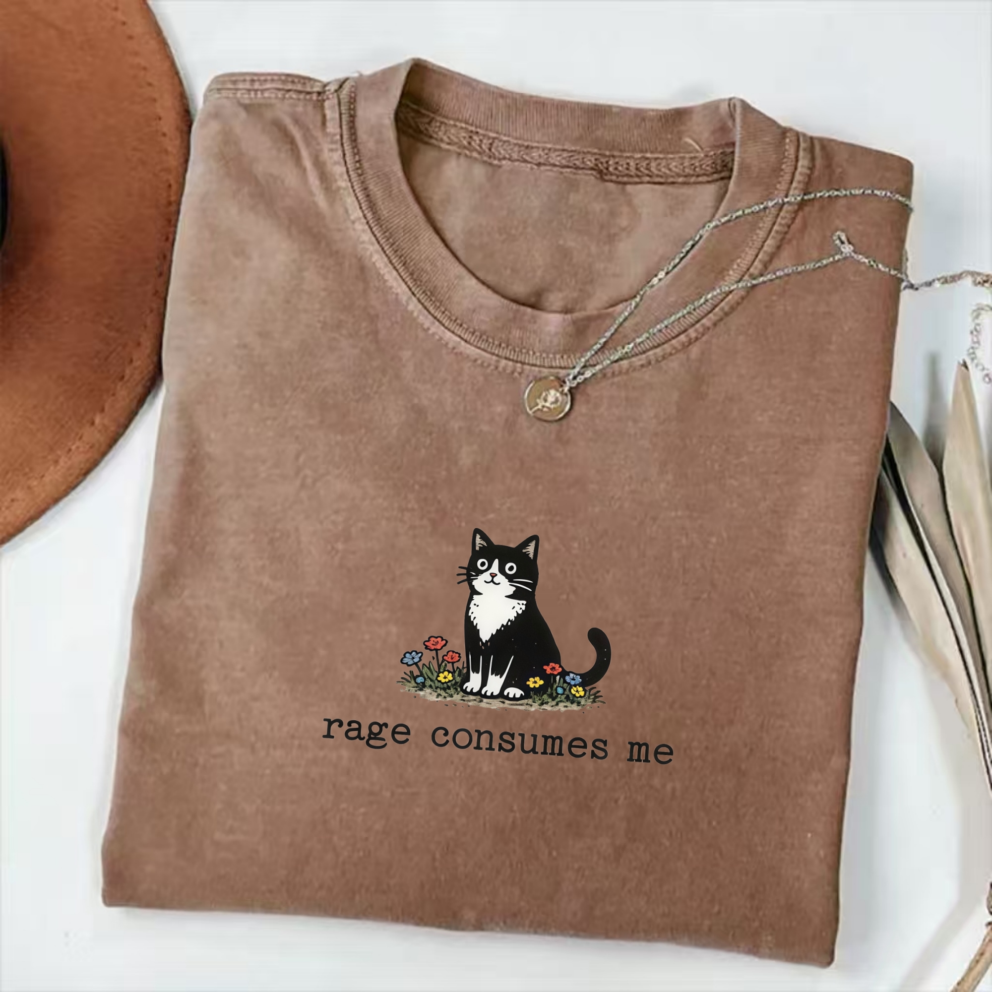 Rage Consumes Me Cat T-Shirt - Vintage Washed Apparel by VanceMade