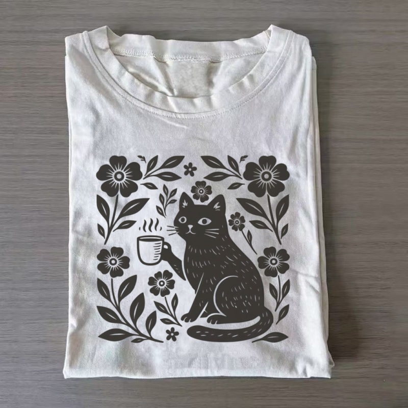 Boho Cat Coffee Lover T-shirt - Vintage Washed Apparel by VanceMade