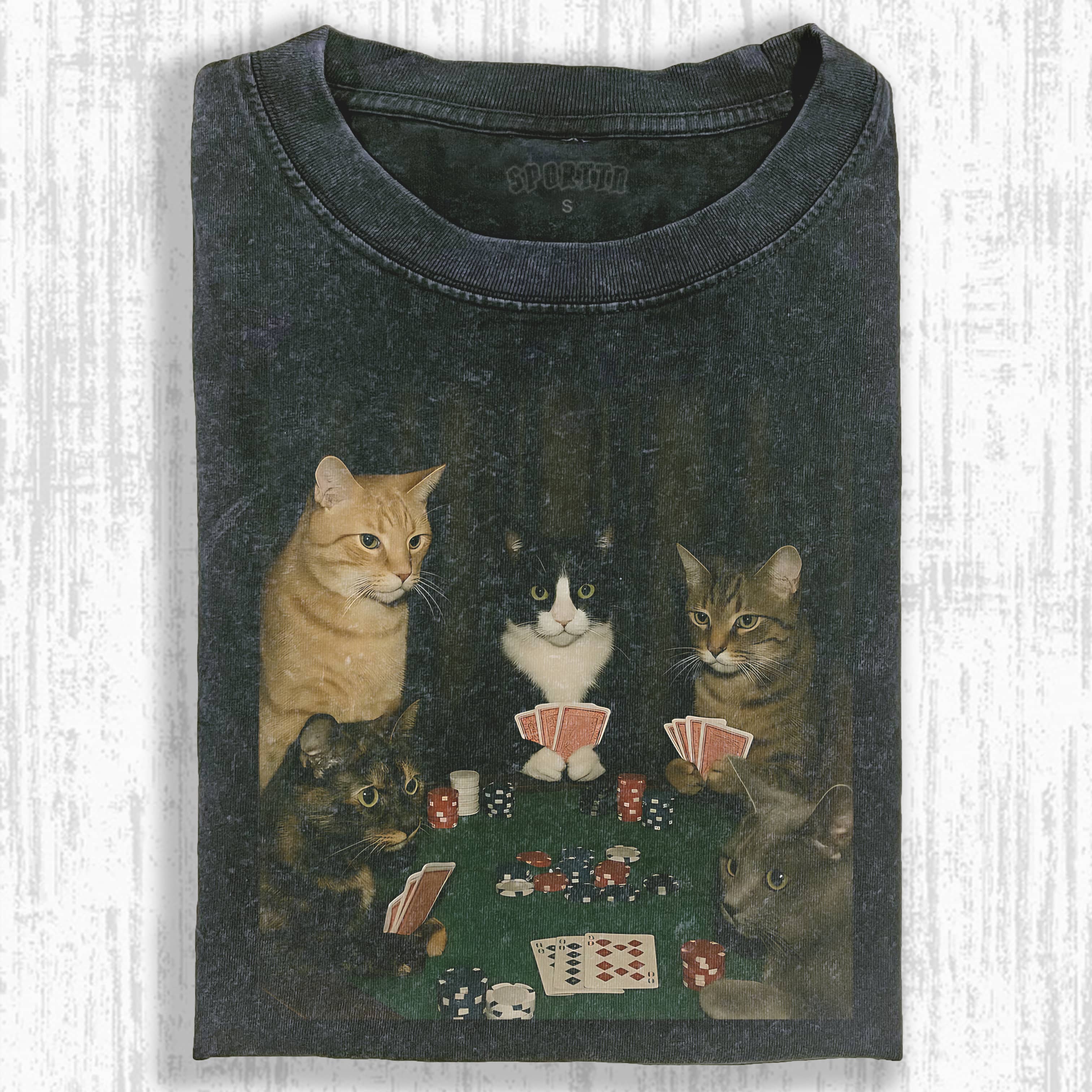 Wacky Cats Playing Poker T-shirt - Vintage Washed Apparel by VanceMade