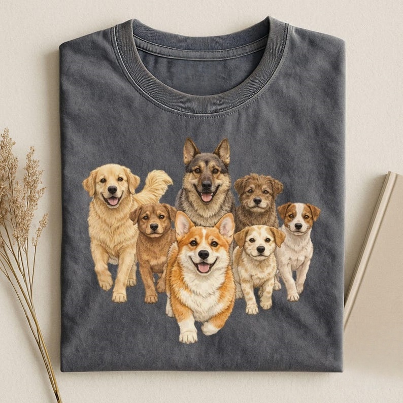 Watercolor Mixed Dog Breeds Graphic T-Shirt