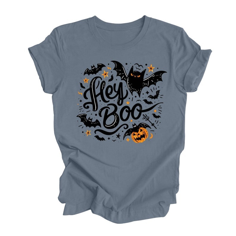 Hey Boo Bat Halloween Graphic T‑Shirt