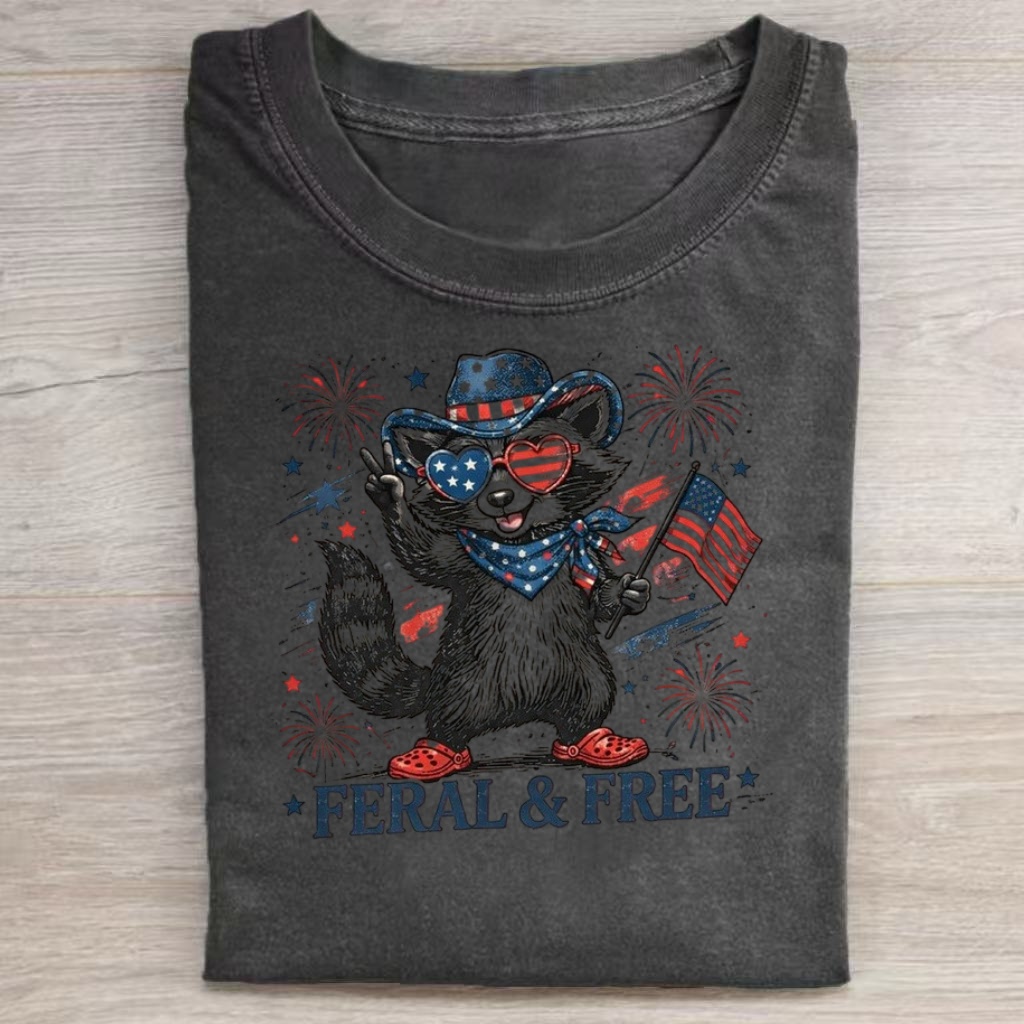 Feral & Free Patriotic Raccoon T-Shirt