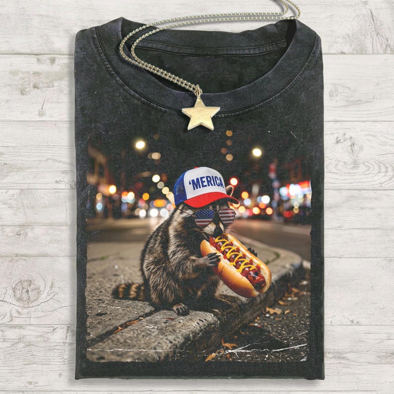 Patriotic Raccoon Graphic T-Shirt