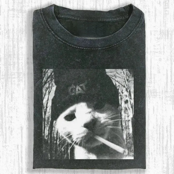Wacky Cat with Cigarette in Tree T-shirt
