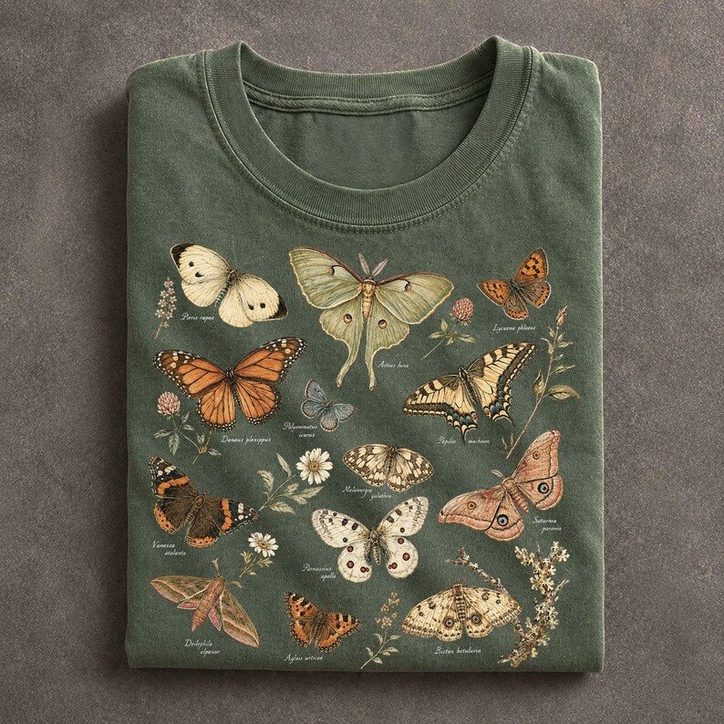 Vintage Botanical Butterfly Chart T-Shirt