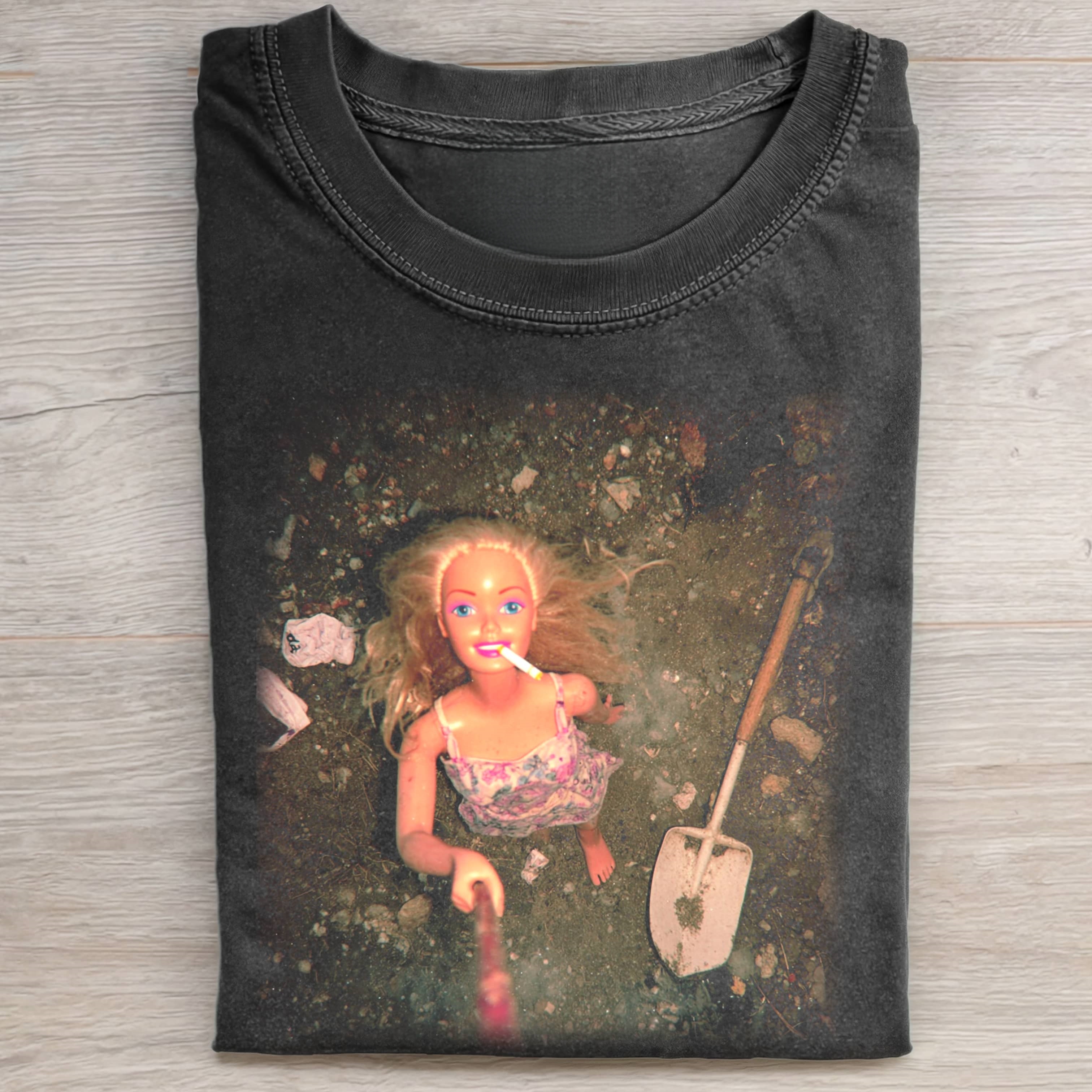 Funny Doll Face RETRO GRAVEYARD SELFIE TEE