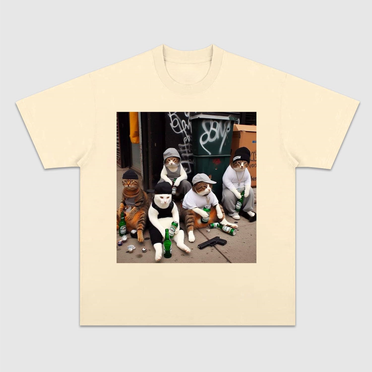 Wacky Cat Gangster Scene T-shirt