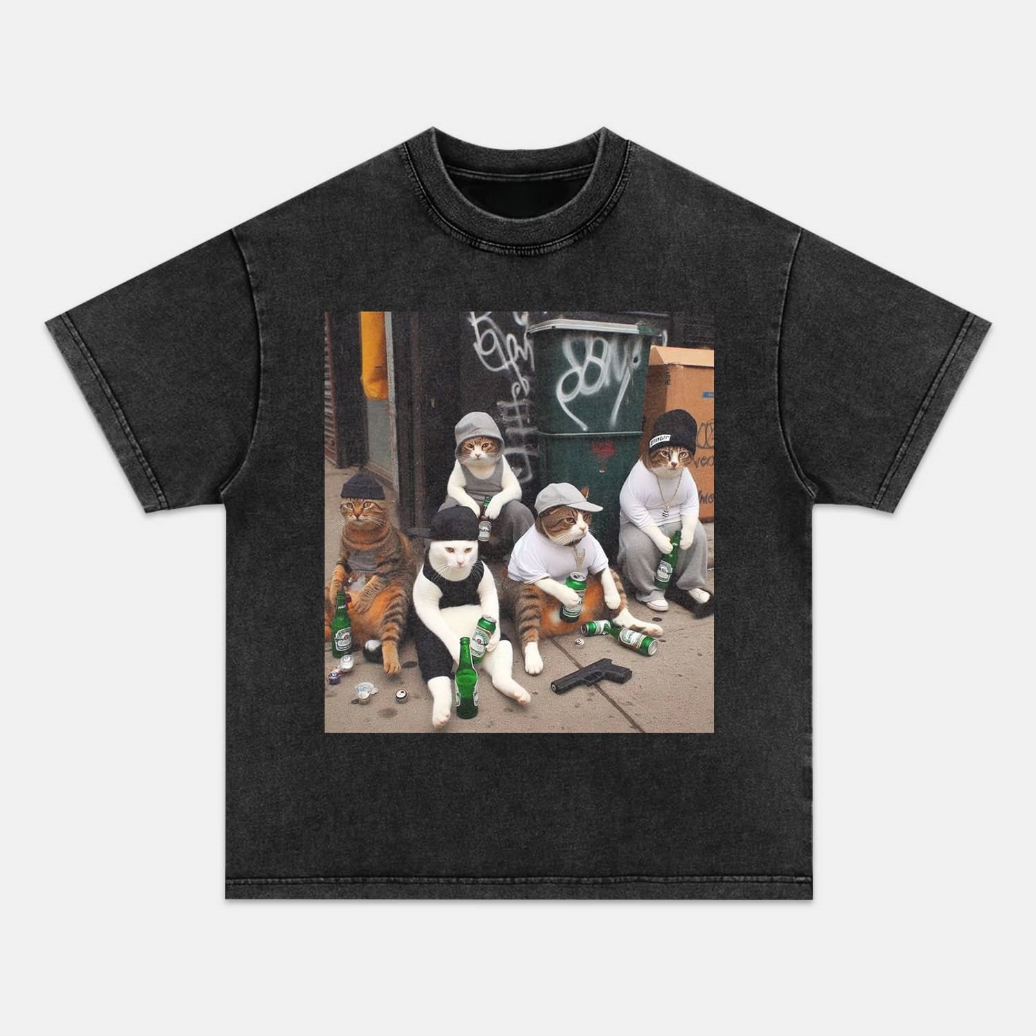 Wacky Cat Gangster Scene T-shirt