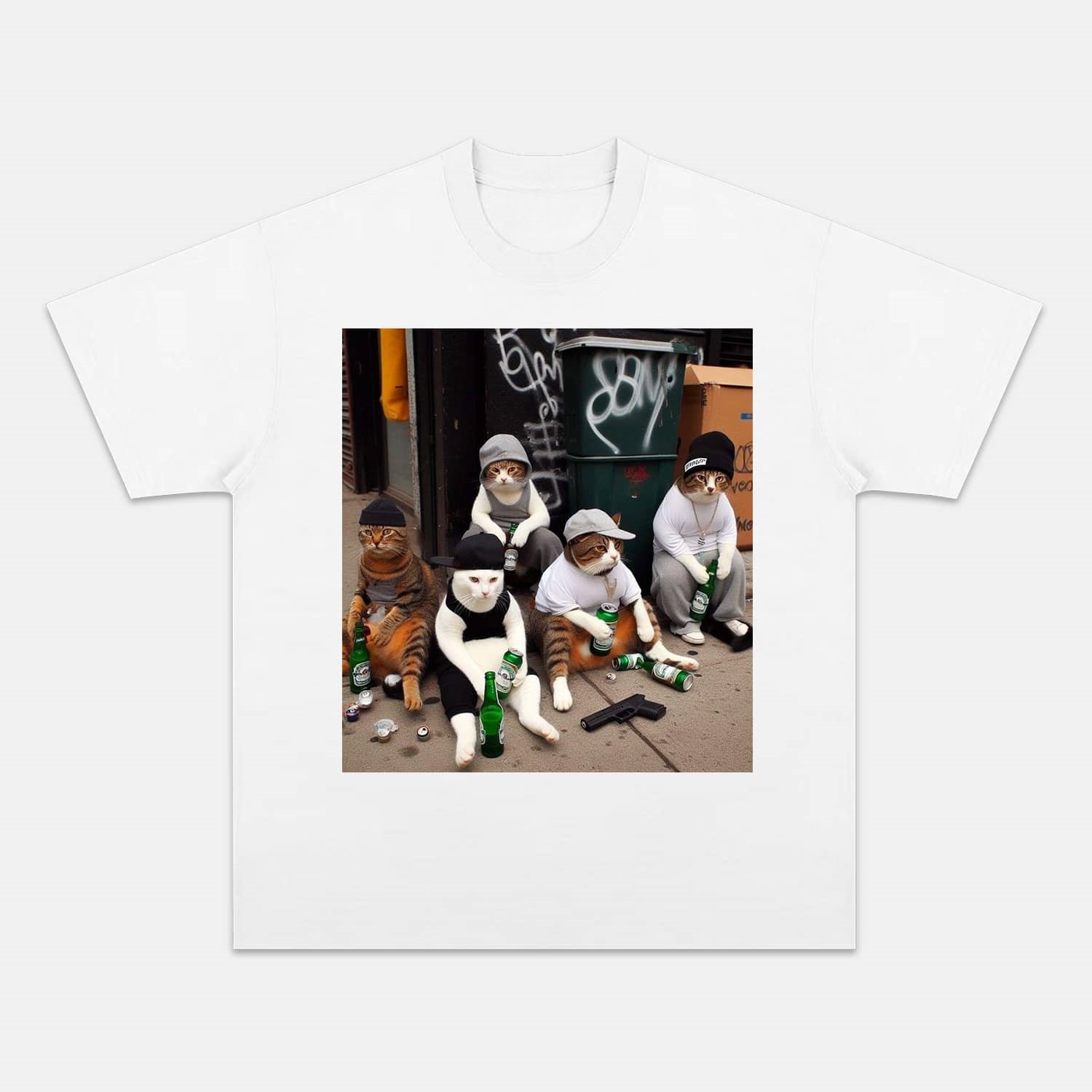 Wacky Cat Gangster Scene T-shirt