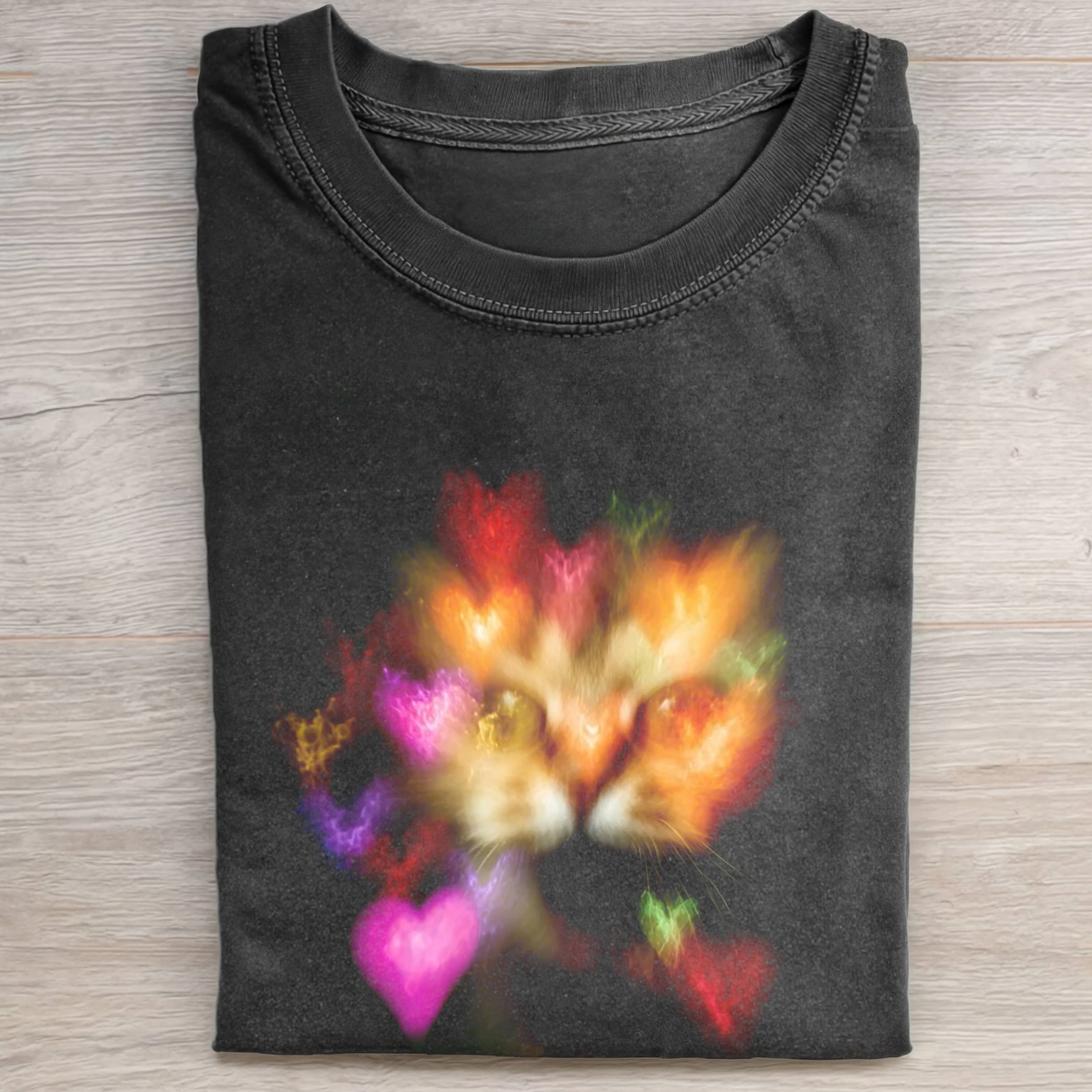SCREAMING CAT COLORFUL HEART T-SHIRT