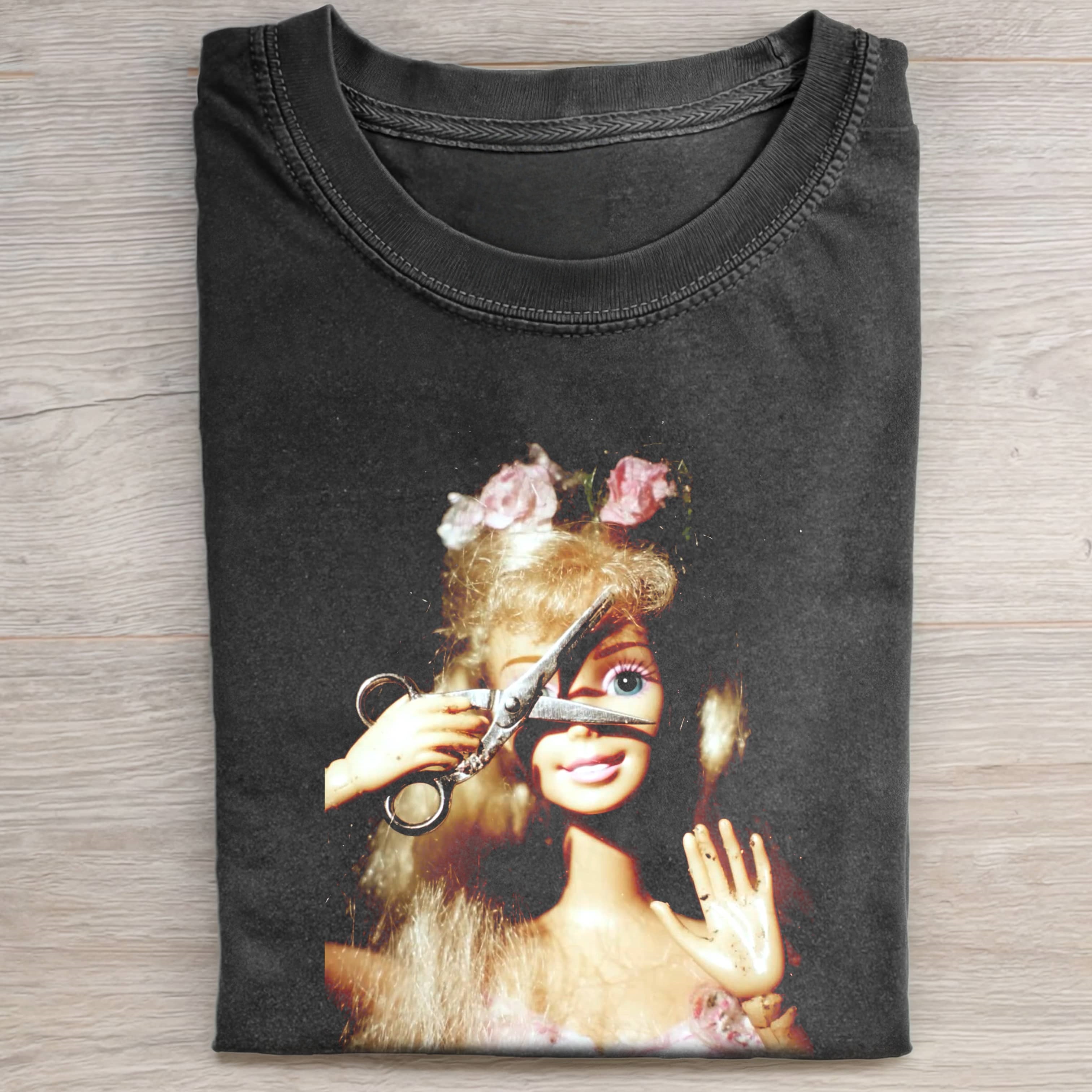 WHIMSICAL ART, HAIRCUT, VINTAGE ART, Funny Doll FaceCORE TEE