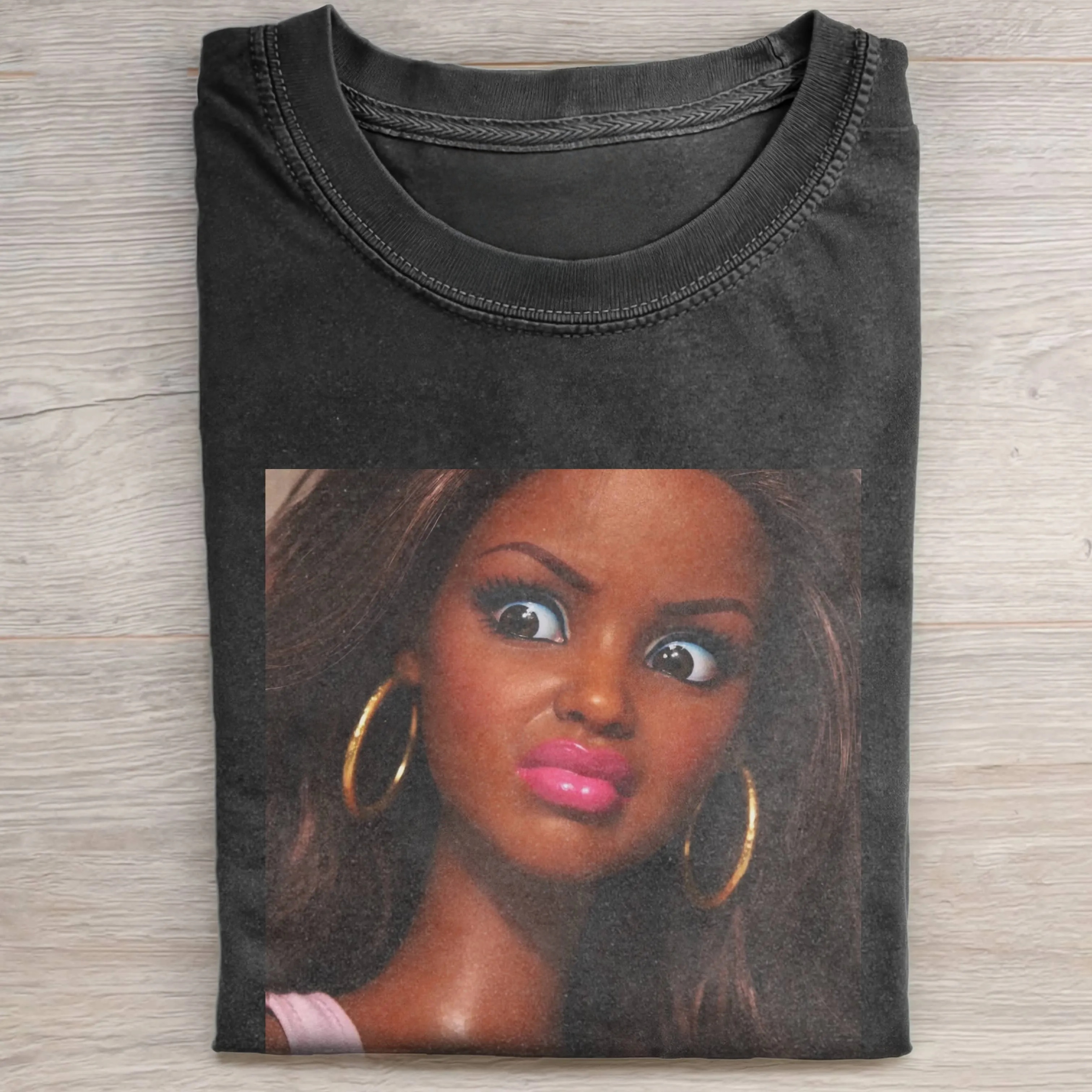 DOLL FACE BLACK LEATHER T-SHIRT - Vintage Washed Apparel by VanceMade