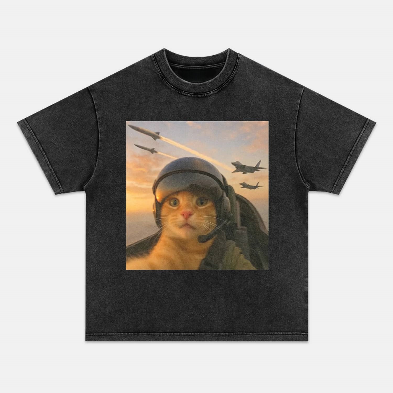 Wacky Pilot Cat with Headset Vintage T-shirt
