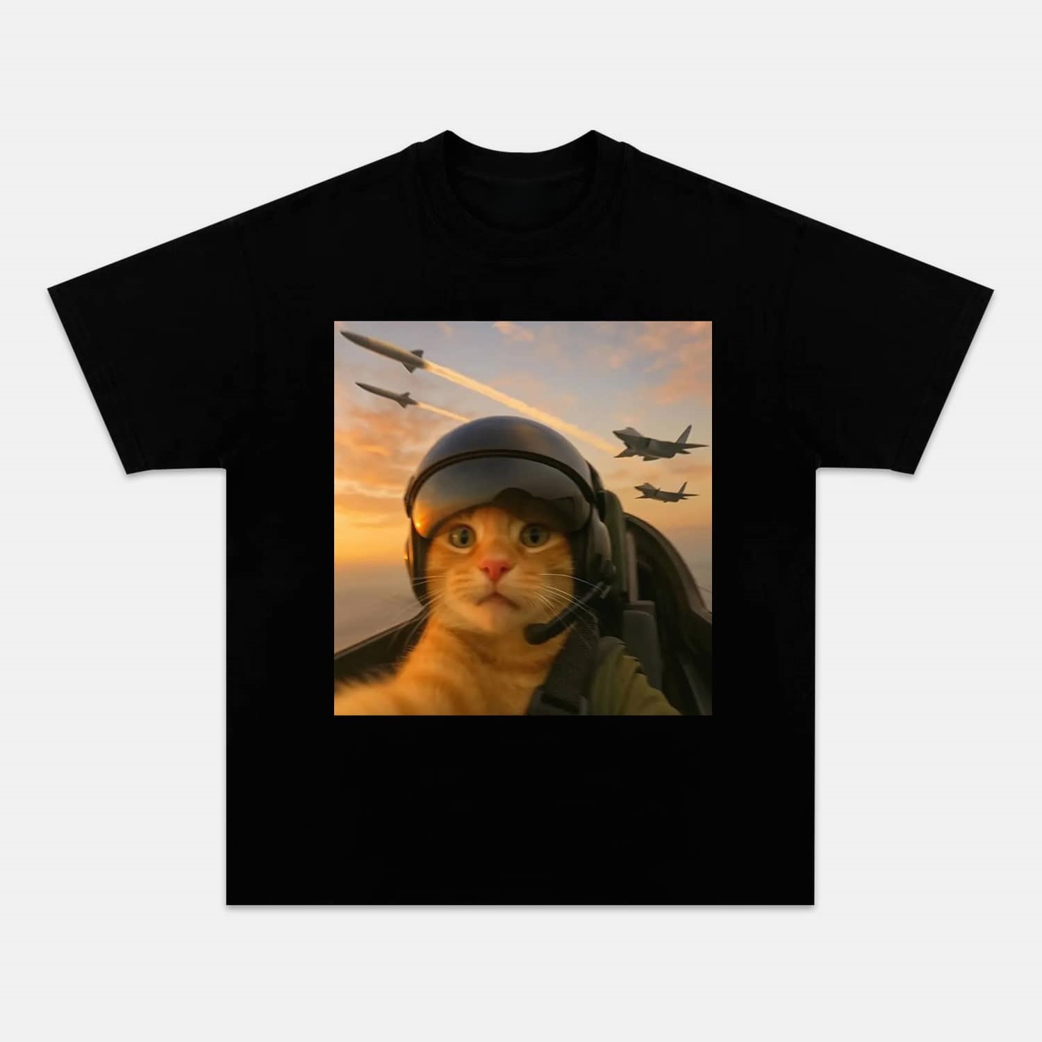 Wacky Pilot Cat with Headset Vintage T-shirt