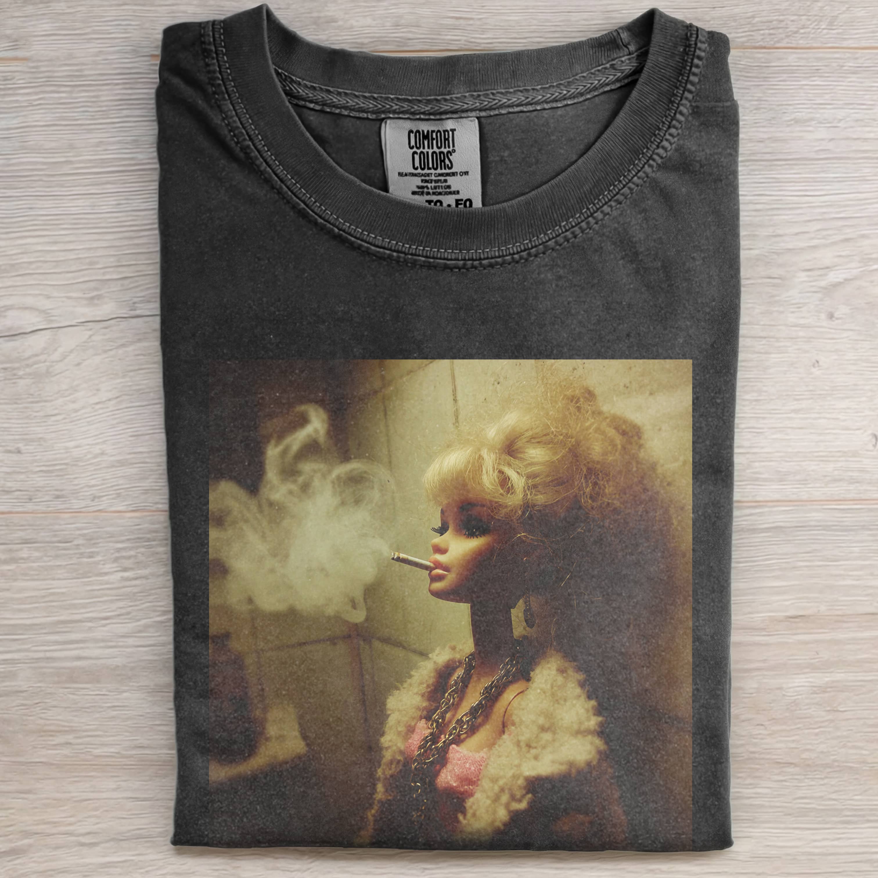 SMOKING, RETRO, DECADENT Funny Doll FaceCORE TEE - Vintage Washed Apparel by VanceMade