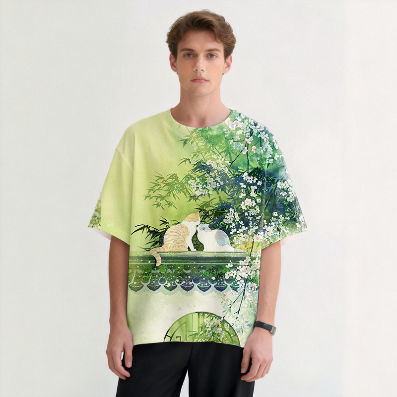 Kissing Catsl Graphic Print T-Shirt - Vintage Washed Apparel by VanceMade