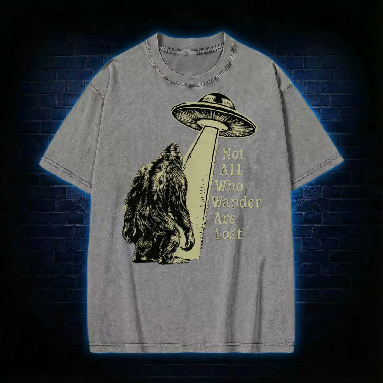 Not All Who Wander Are Lost Bigfoot UFO Washed T-shirt - Vintage Washed Apparel by VanceMade
