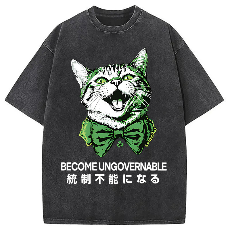St. Patrick's Day Prank Cat Washed T-Shirt - Vintage Washed Apparel by VanceMade