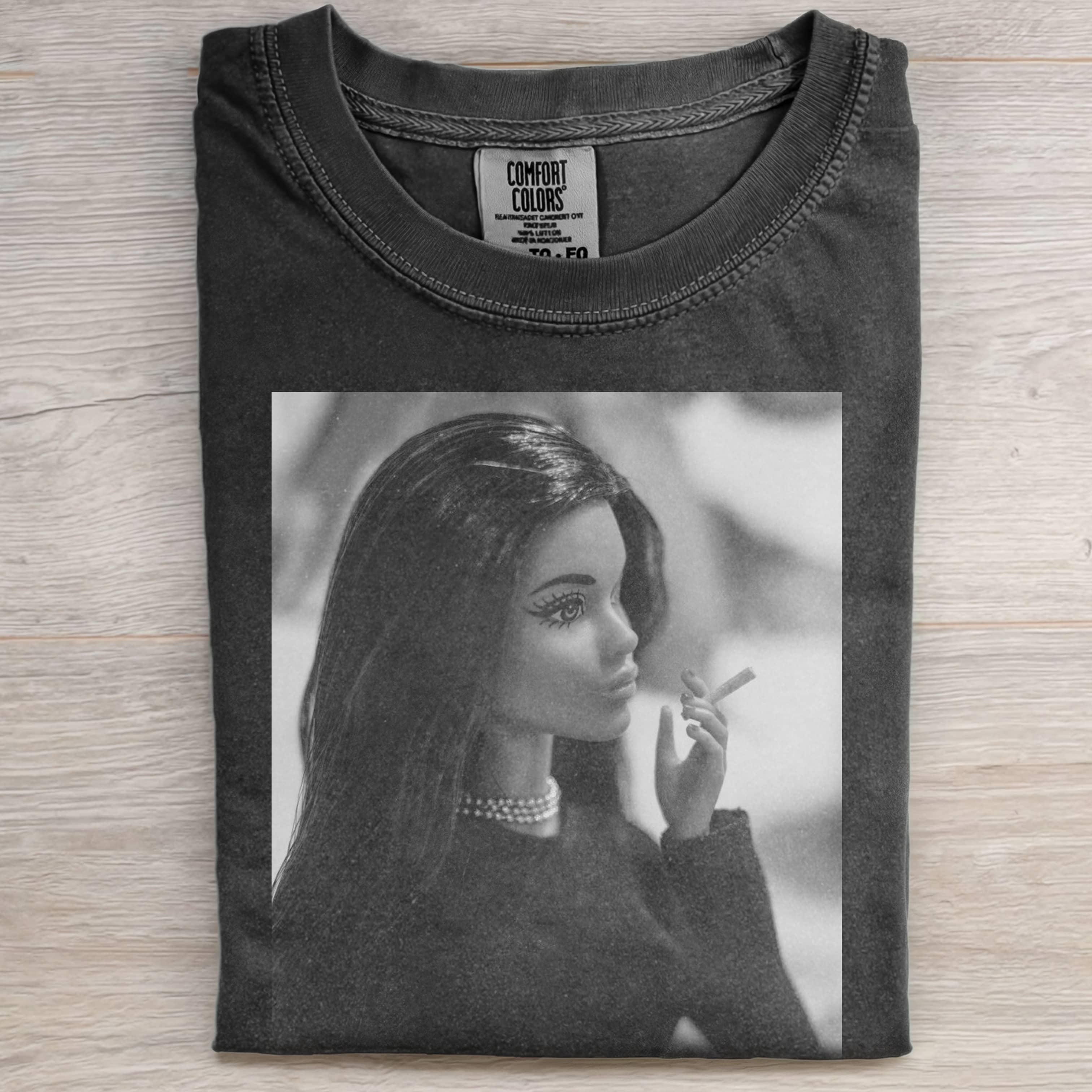 Funny Doll FaceCORE MEME BLACK AND WHITE SMOKING TEE - Vintage Washed Apparel by VanceMade