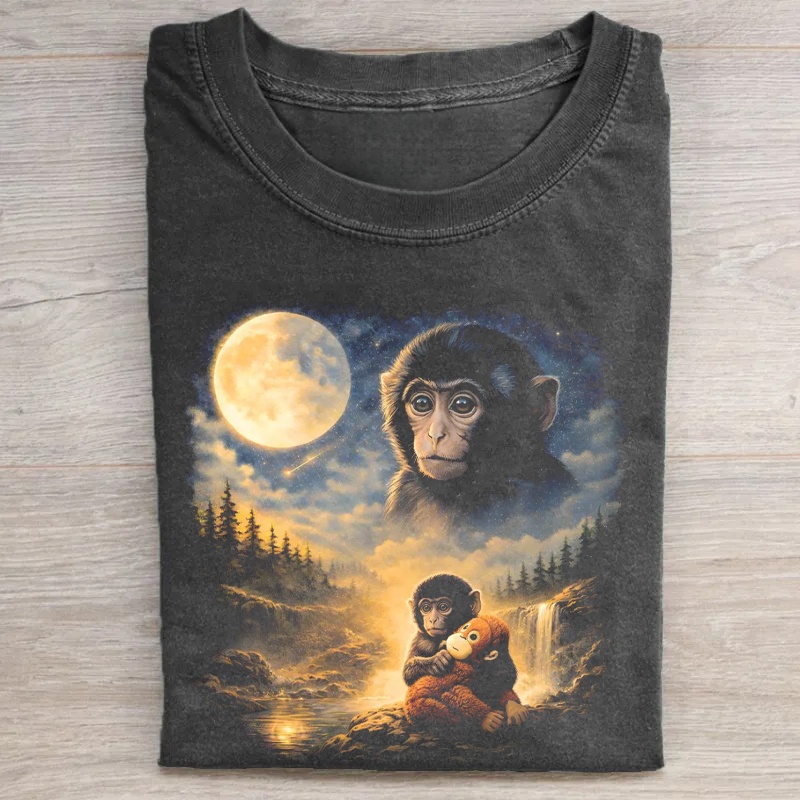 Cosmic Monkey with Toy Moonlight Art T-shirt - Vintage Washed Apparel by VanceMade